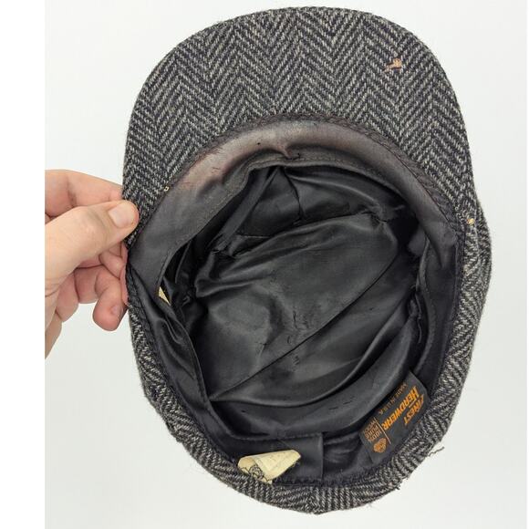 Vintage 100% Wool Herringbone Flat Cap Newsboy Hat Size 7-7 1/8 Made in USA - Picture 6 of 8